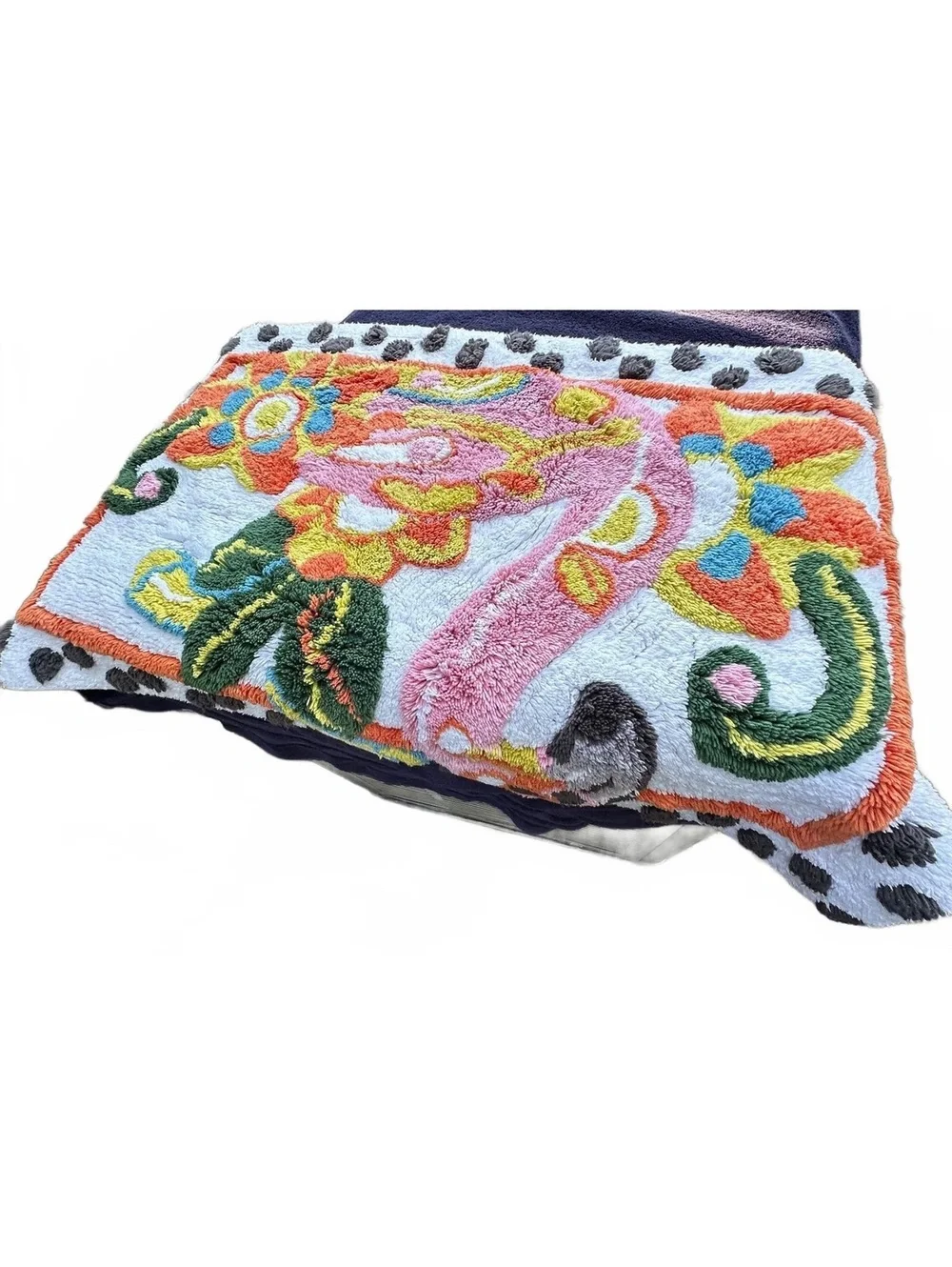 MacKenzie-Childs Flamingo Tufted Bath Rug Mat 21x34 Pink Floral Bathroom Decor